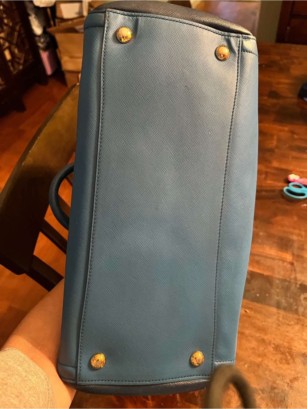 Prada Saffiano Leather Tote Bag in Blue 2 tone - Picture 8 of 10